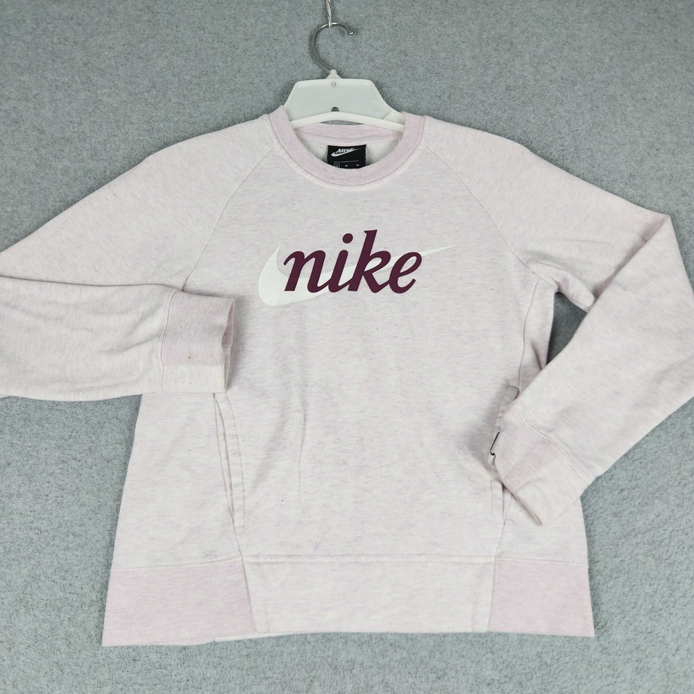 Nike Sweatshirt Womens Medium Purple Fleece Lined Script Logo Crew Neck Pullover